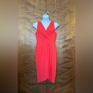 Anne Klein Sleeveless Tulip Hem Sheath Dress Womens 14 Hibiscus Red Midi Wedding